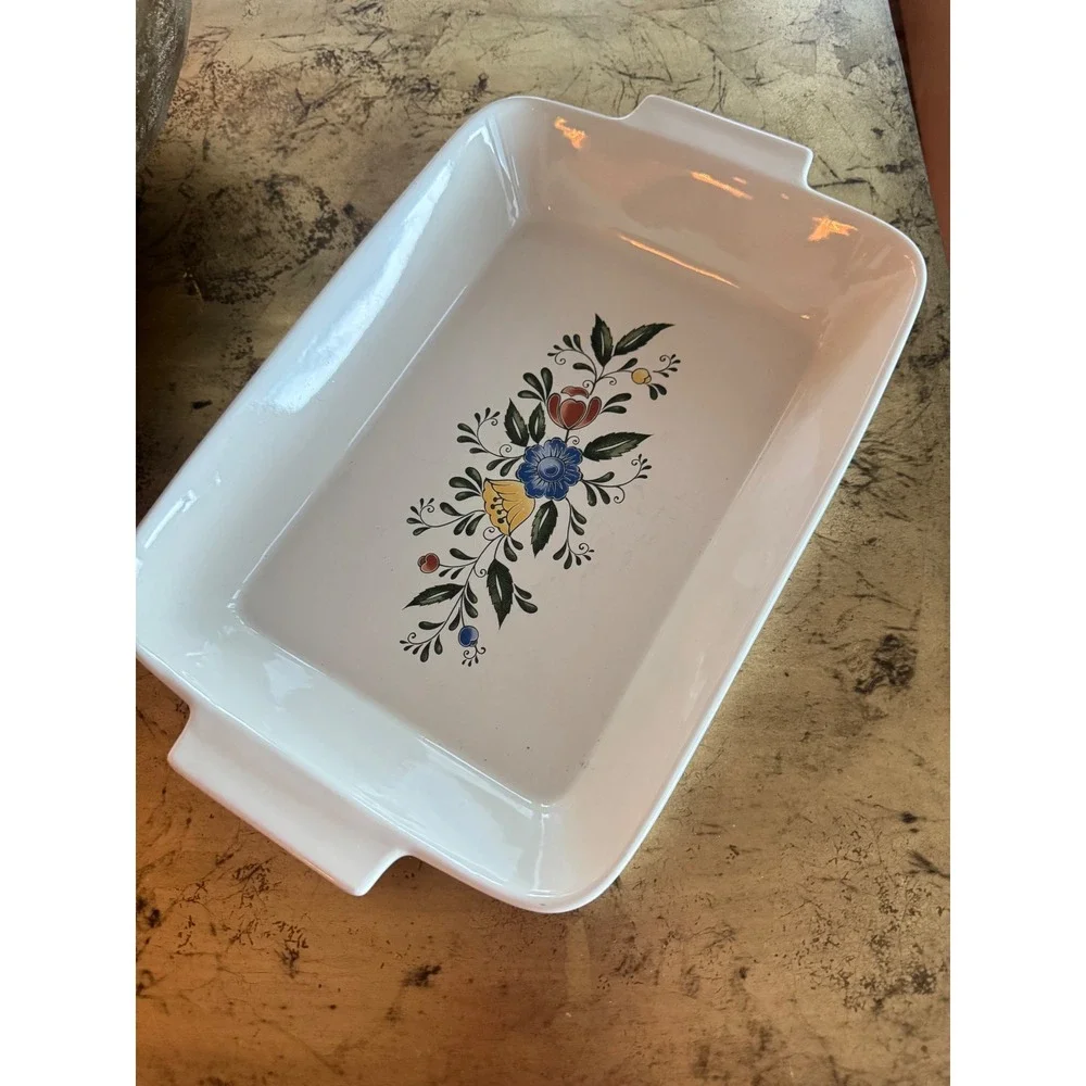 Vintage ASTA 1982 Floral Porcelain Lasagna Pan 9x13 Oven to Table Baker Japan